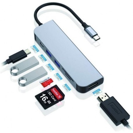HUB USB-C A USB 3.0 + LECTOR TARJ + HDMI 