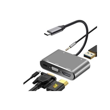 ADAP USB-C A HDMI-VGA-HUB 3.0 + ALIM TIPO-C 