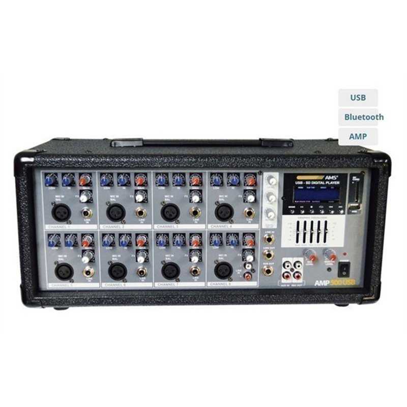 MESA MEZCLA AMPLI. AMP500USB 8 CANALES            